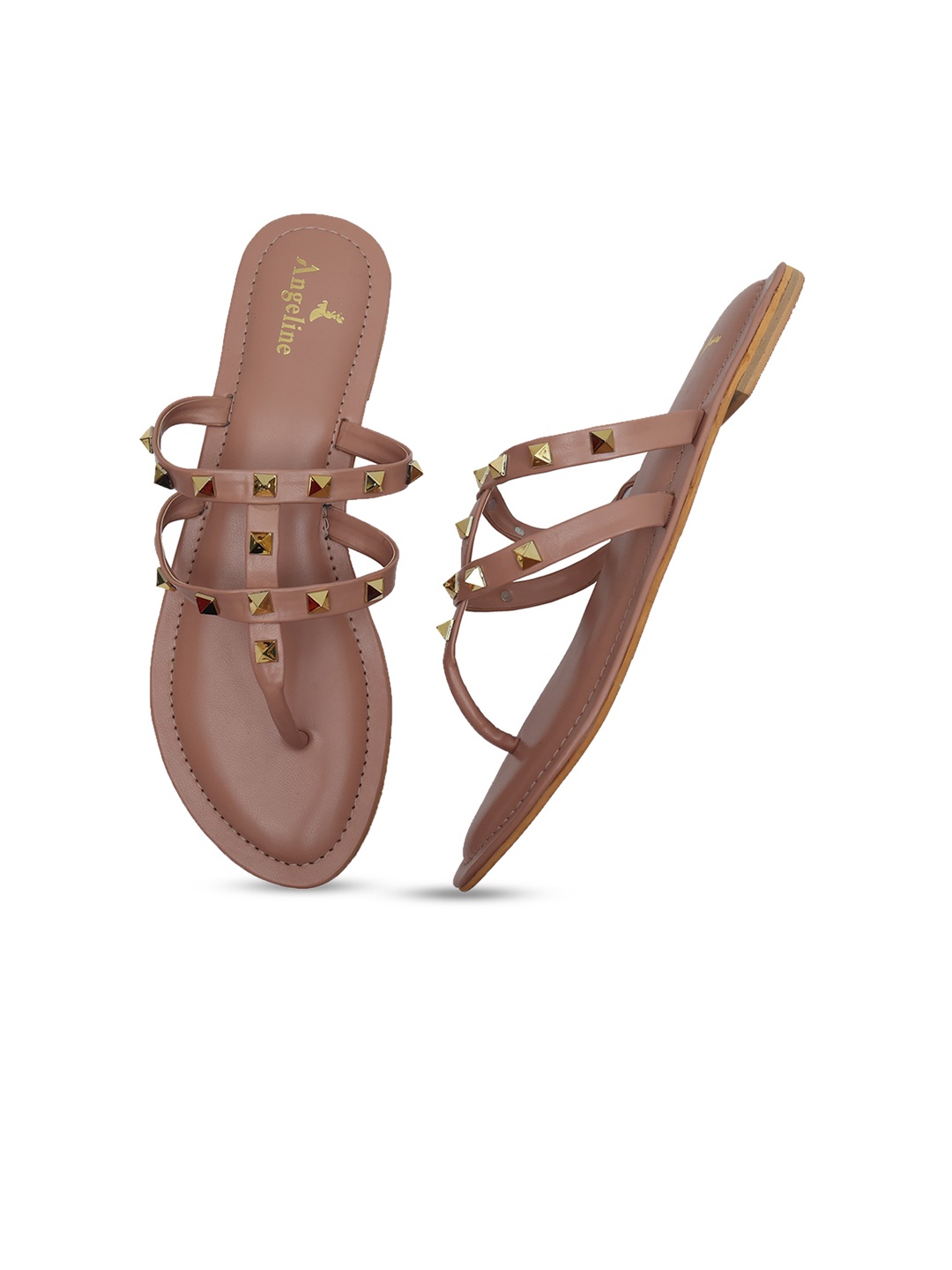 

Angeline Women Beige Embellished T-Strap Flats