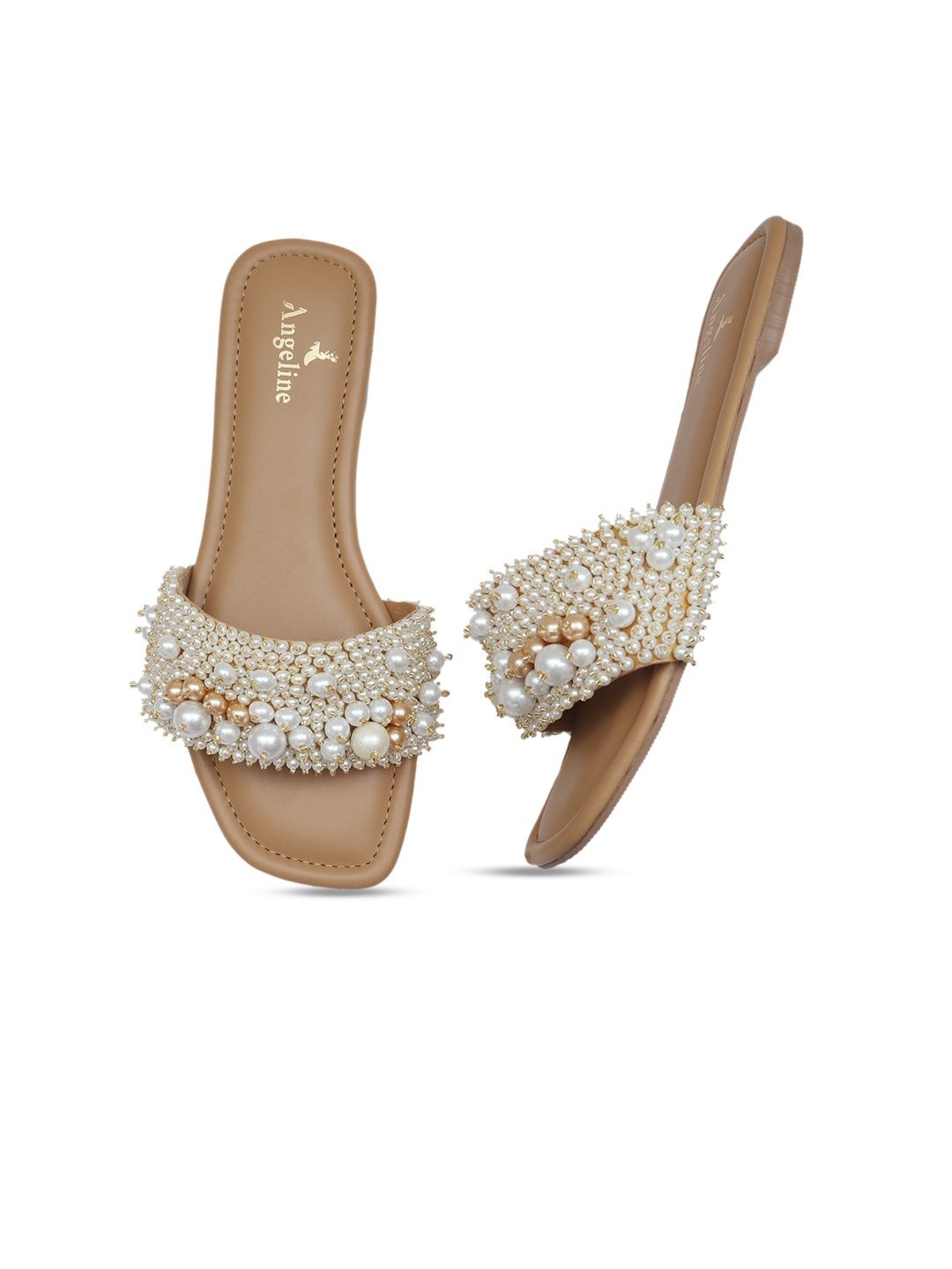 

Angeline Women Tan Embellished Open Toe Flats