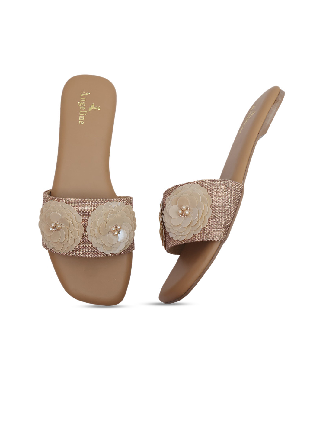 

Angeline Women Tan Embellished Open Toe Flats