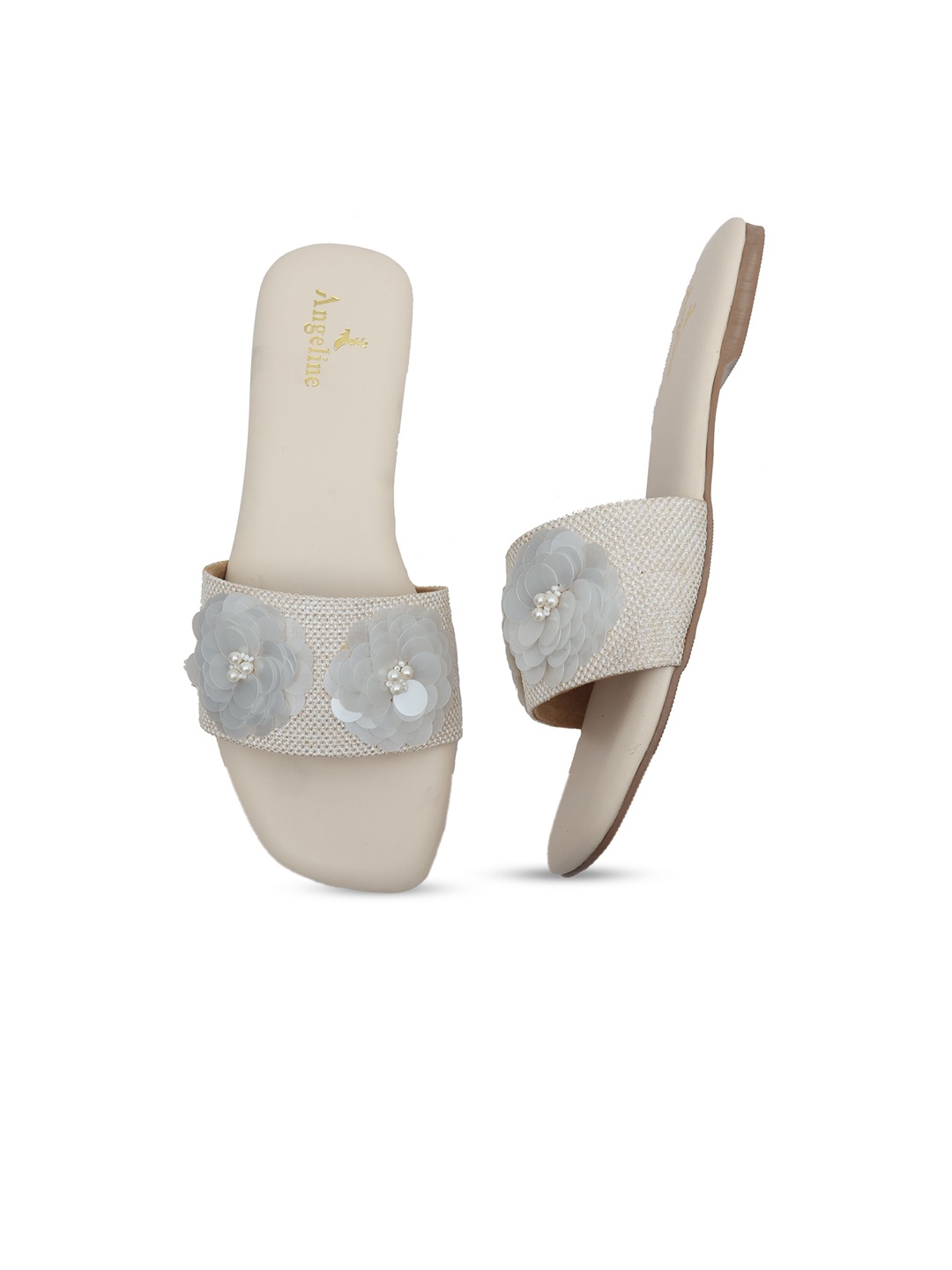 

Angeline Women Beige Embellished Open Toe Flats