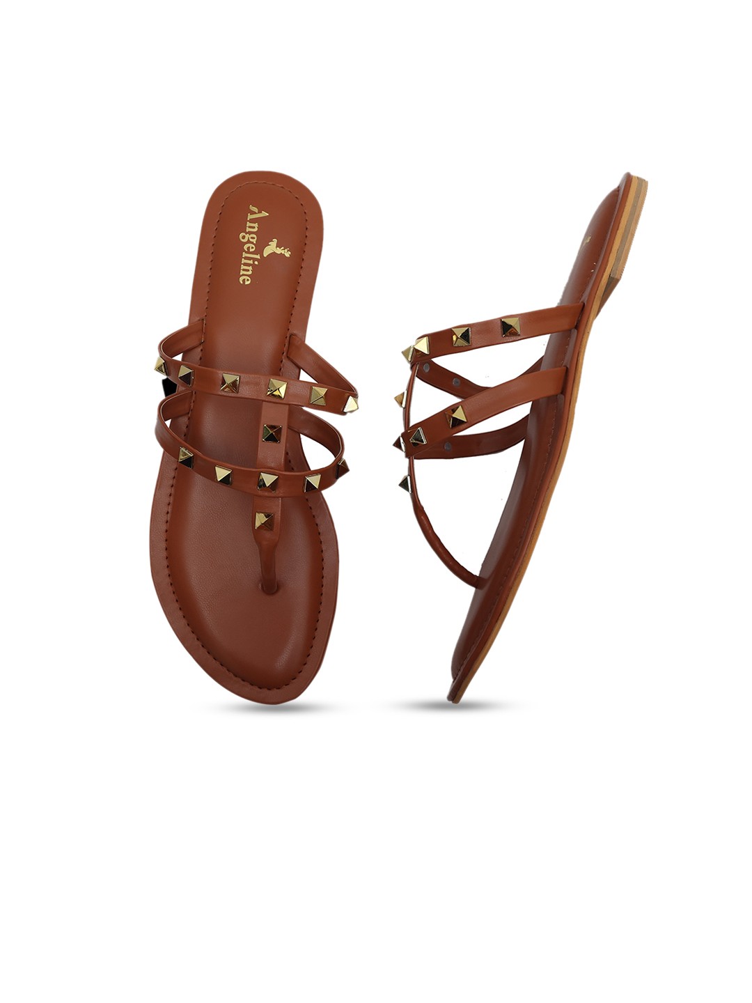 

Angeline Women Tan Embellished T-Strap Flats