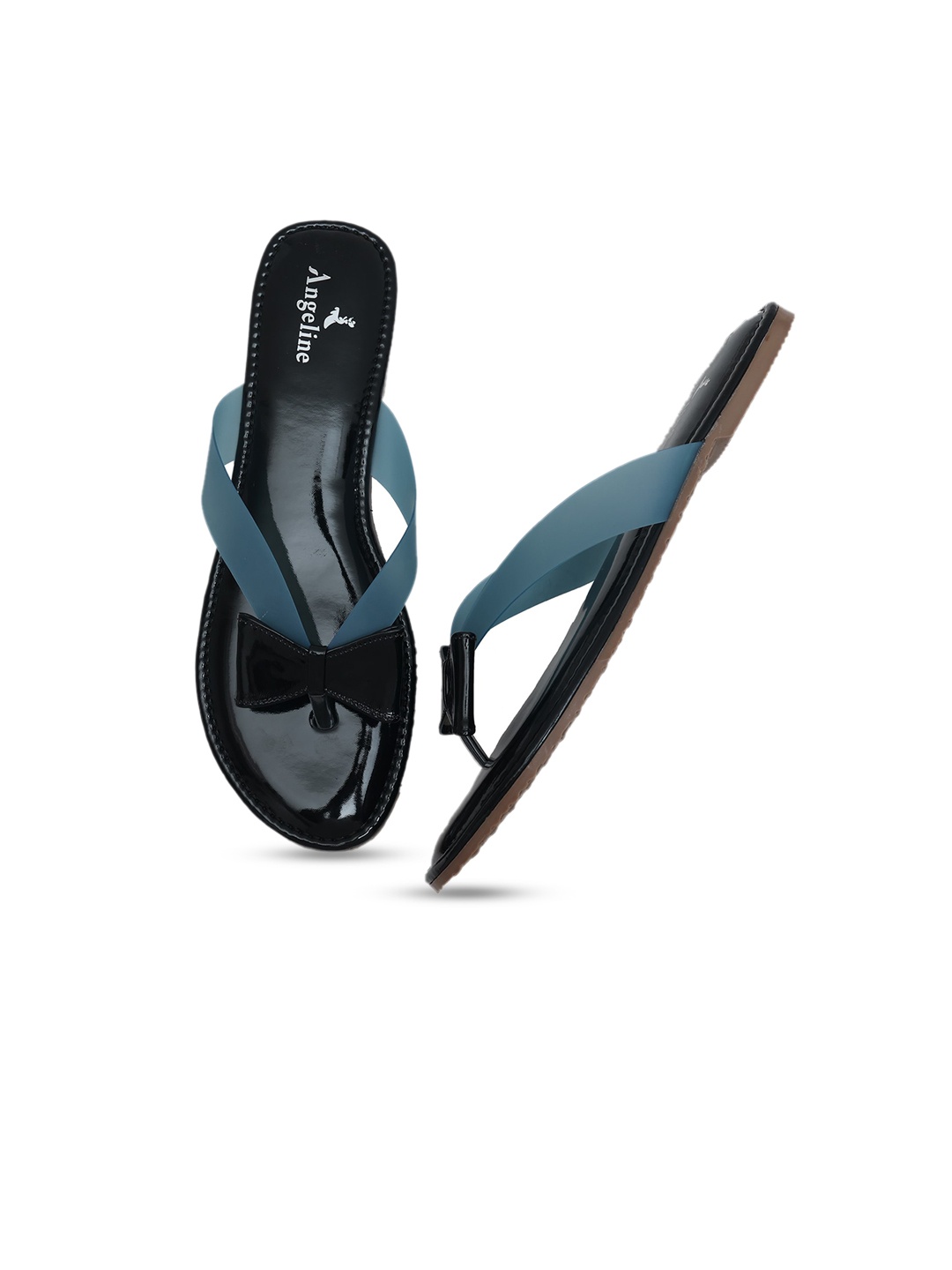 

Angeline Women Blue T-Strap Flats with Bows