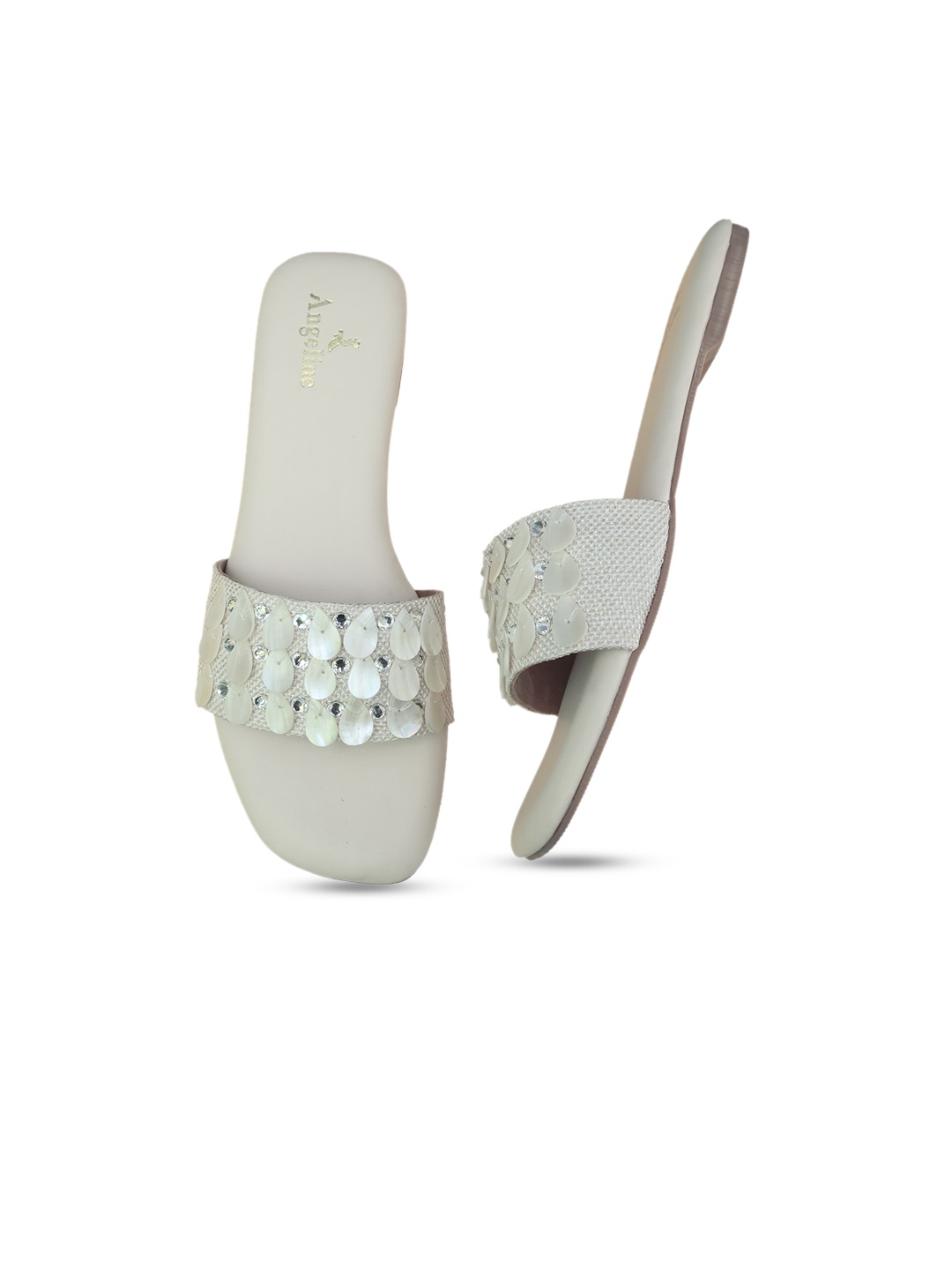 

Angeline Women Beige Embellished Open Toe Flats