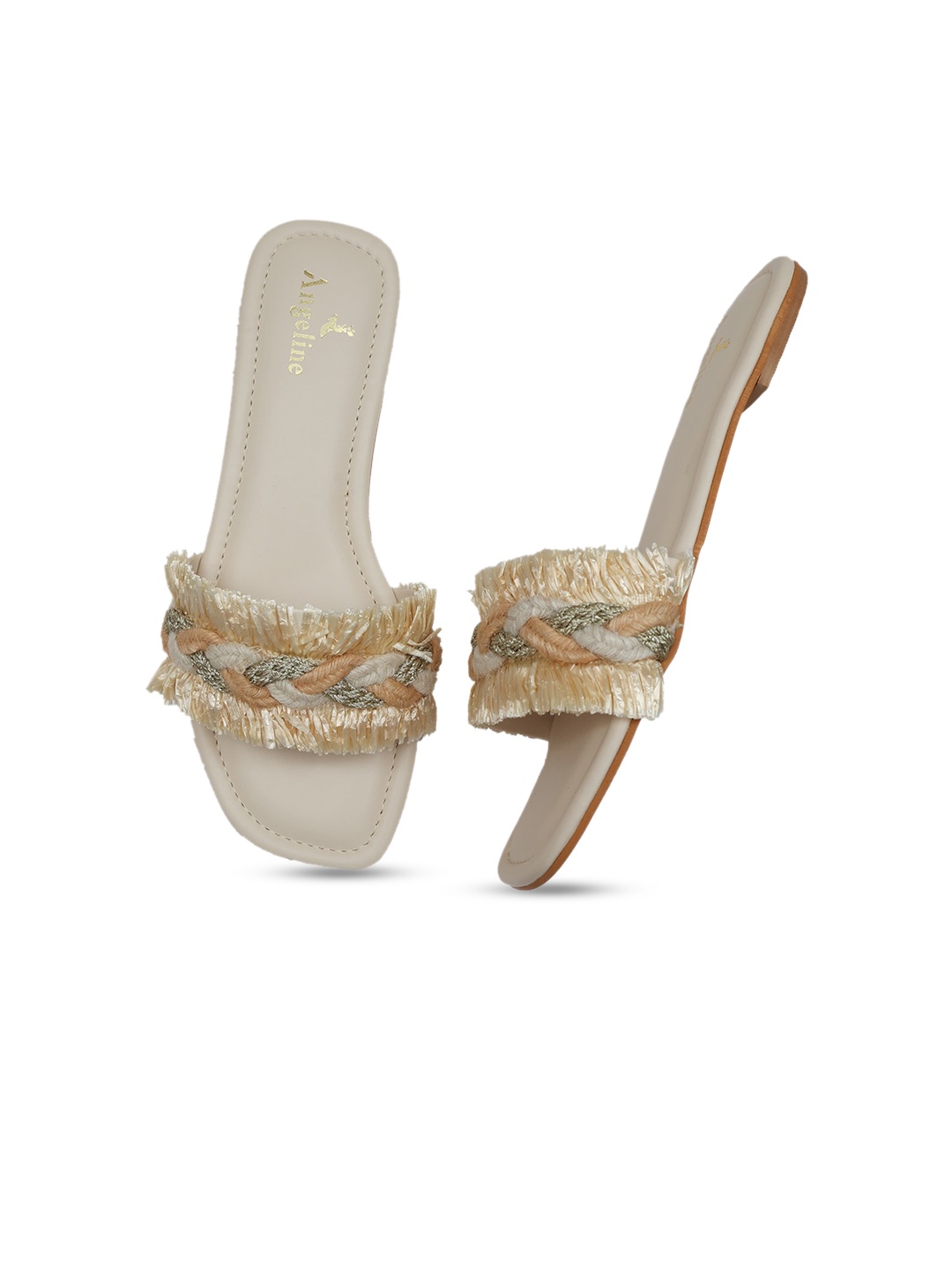 

Angeline Women Beige Embellished Open Toe Flats
