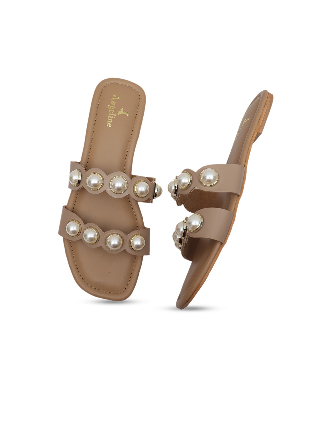

Angeline Women Tan Embellished Open Toe Flats