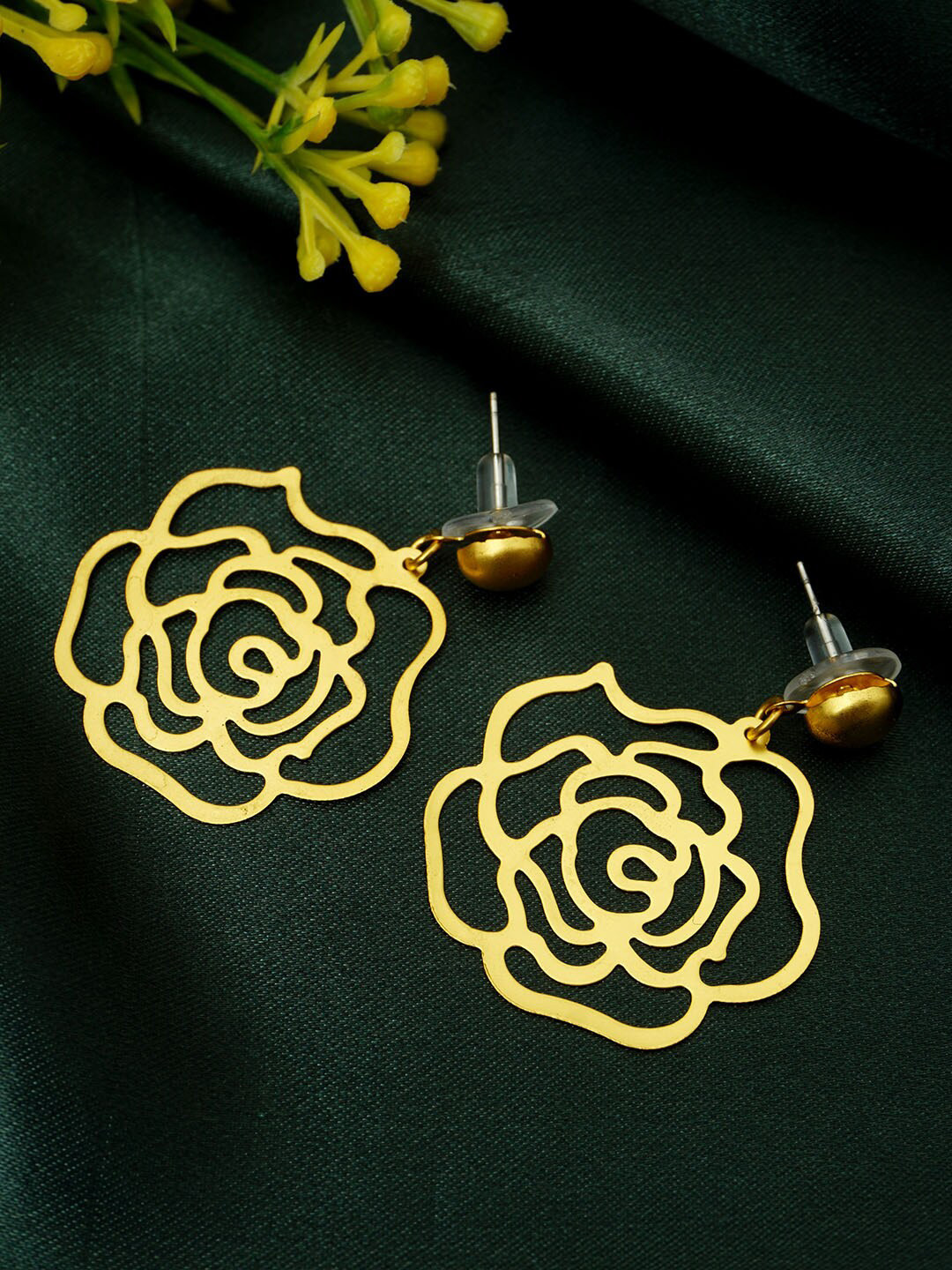 

Ferosh Women Gold-Toned Floral Drop Earrings
