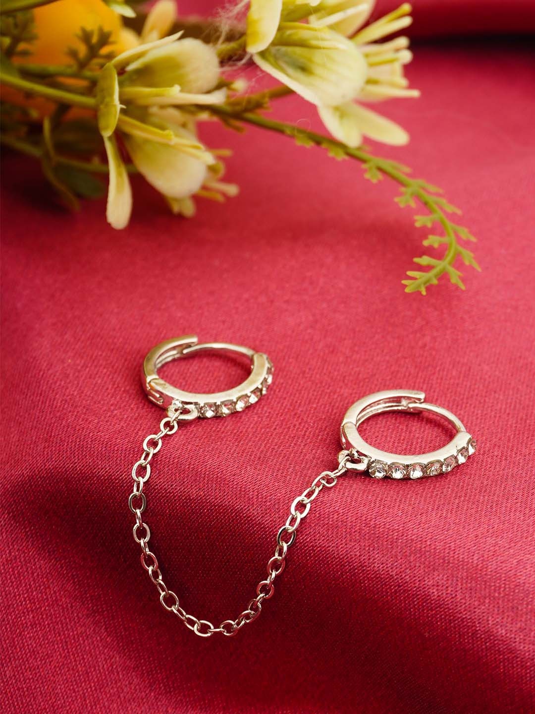 

Ferosh Women White & Silver-Toned Crystal Circular Chain Clips Hoop Earring