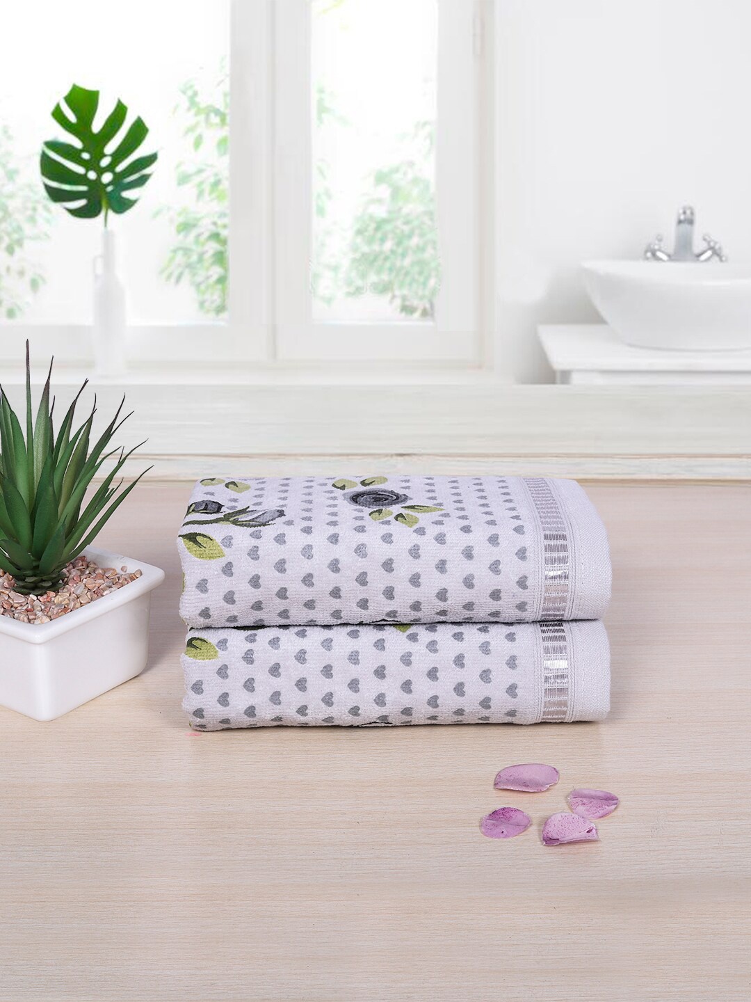 

RANGOLI 2 Pcs 450 GSM Pure Cotton Hand Towels, Grey