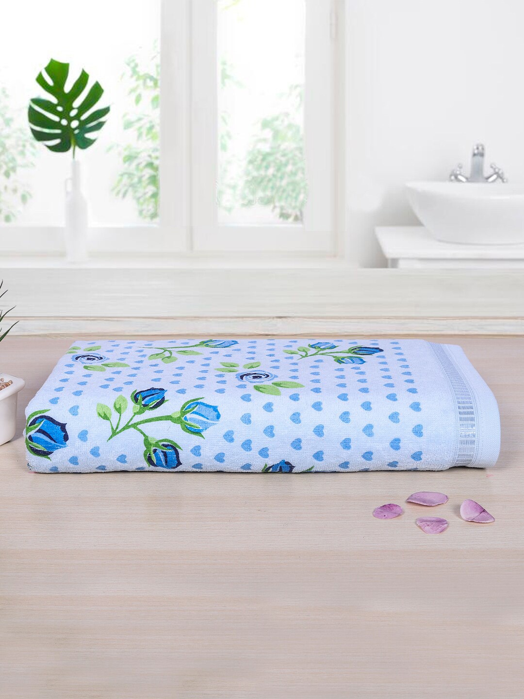 

RANGOLI Blue Printed 450 GSM Cotton Bath Towels