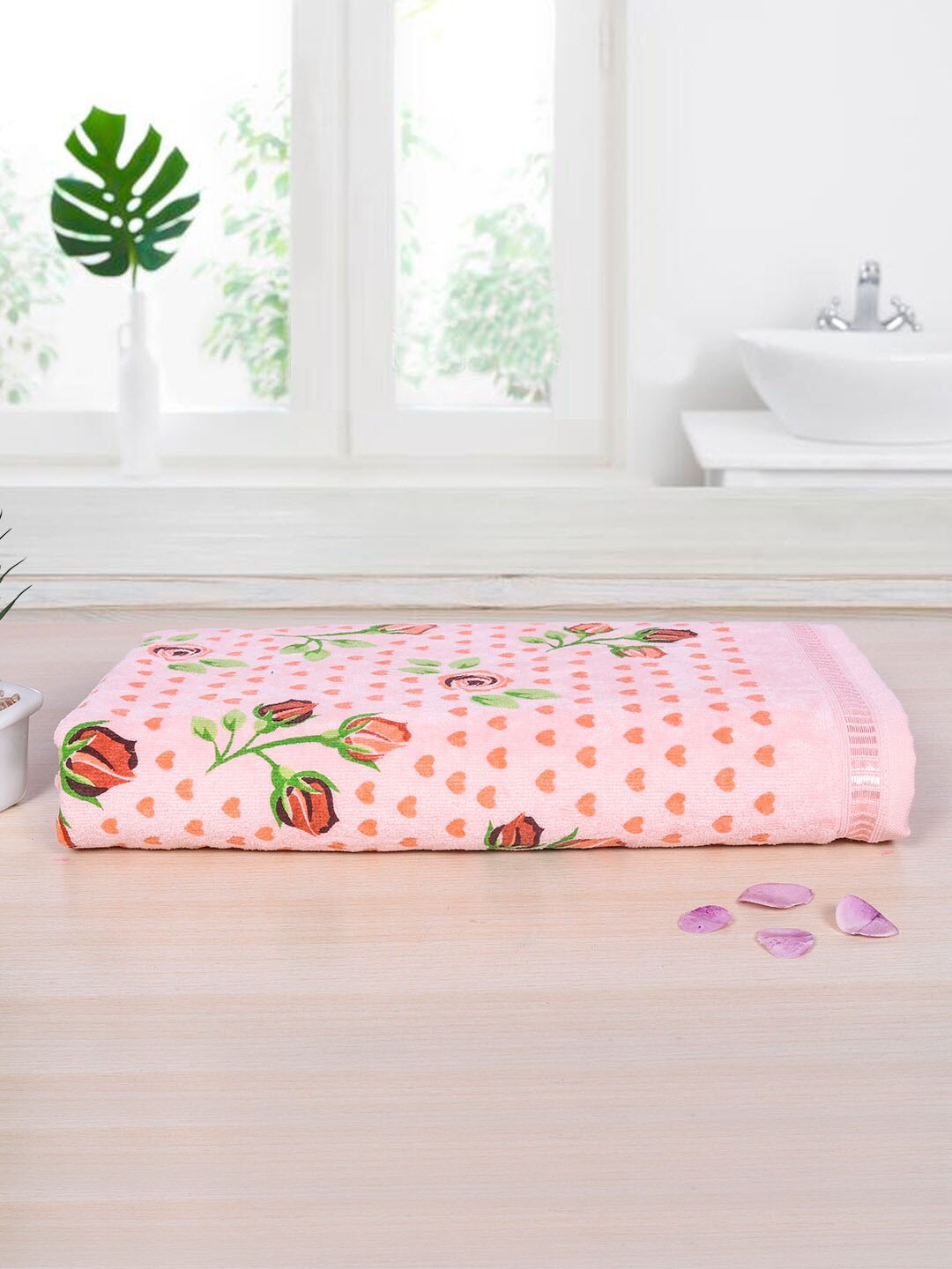 

RANGOLI Peach Printed 450 GSM Cotton Bath Towels