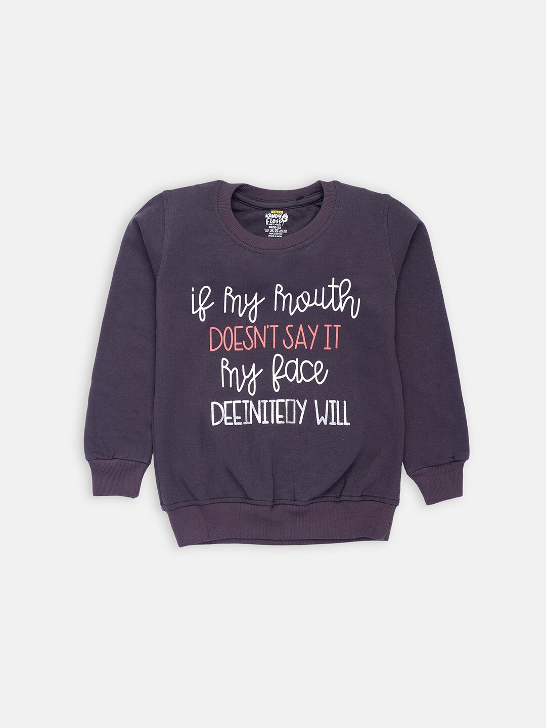 

AMUL Kandyfloss Girls Grey Printed Cotton Sweatshirt