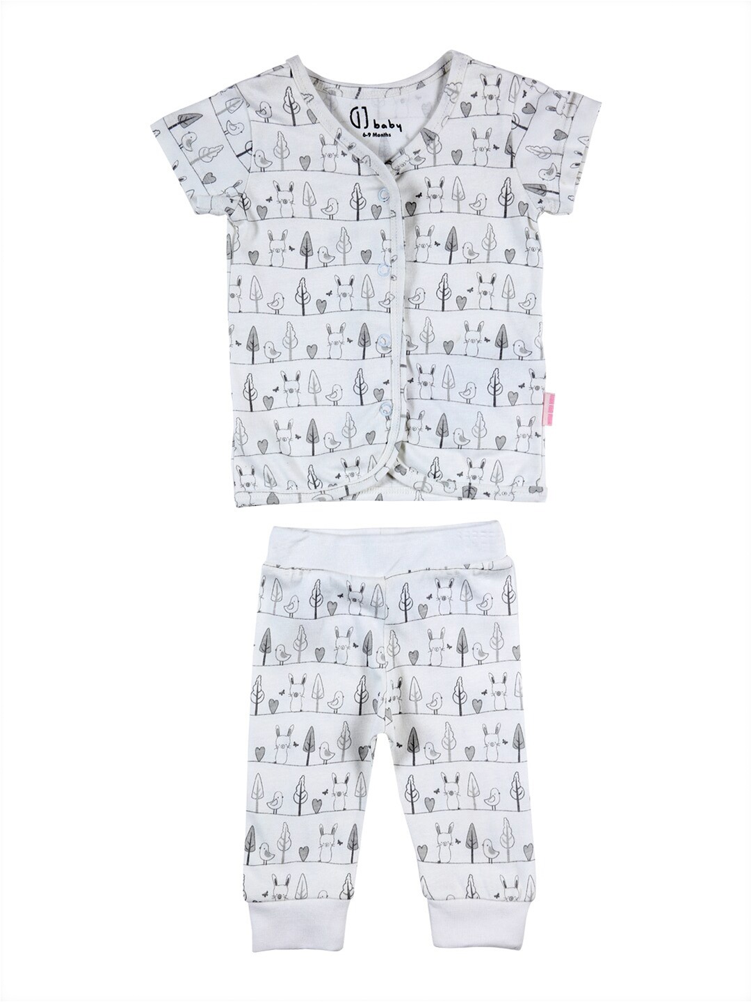 

Gini and Jony Infants Girls White & Grey Printed Shirt with Pyjama