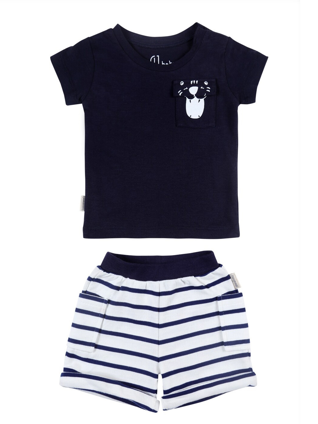 

Gini and Jony Boys Navy Blue & White Printed T-shirt with Short