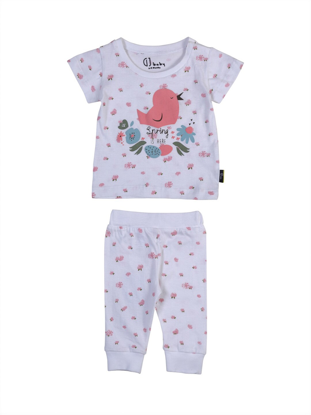 

Gini and Jony Boys White & Pink Printed T-shirt with Pyjama