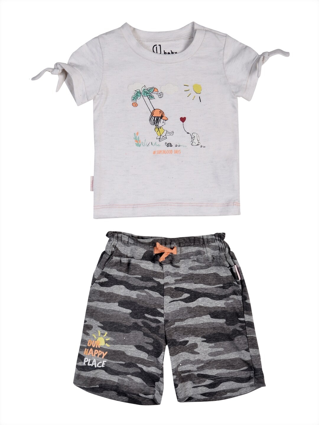 

Gini and Jony Girls White & Grey Printed Top with Short