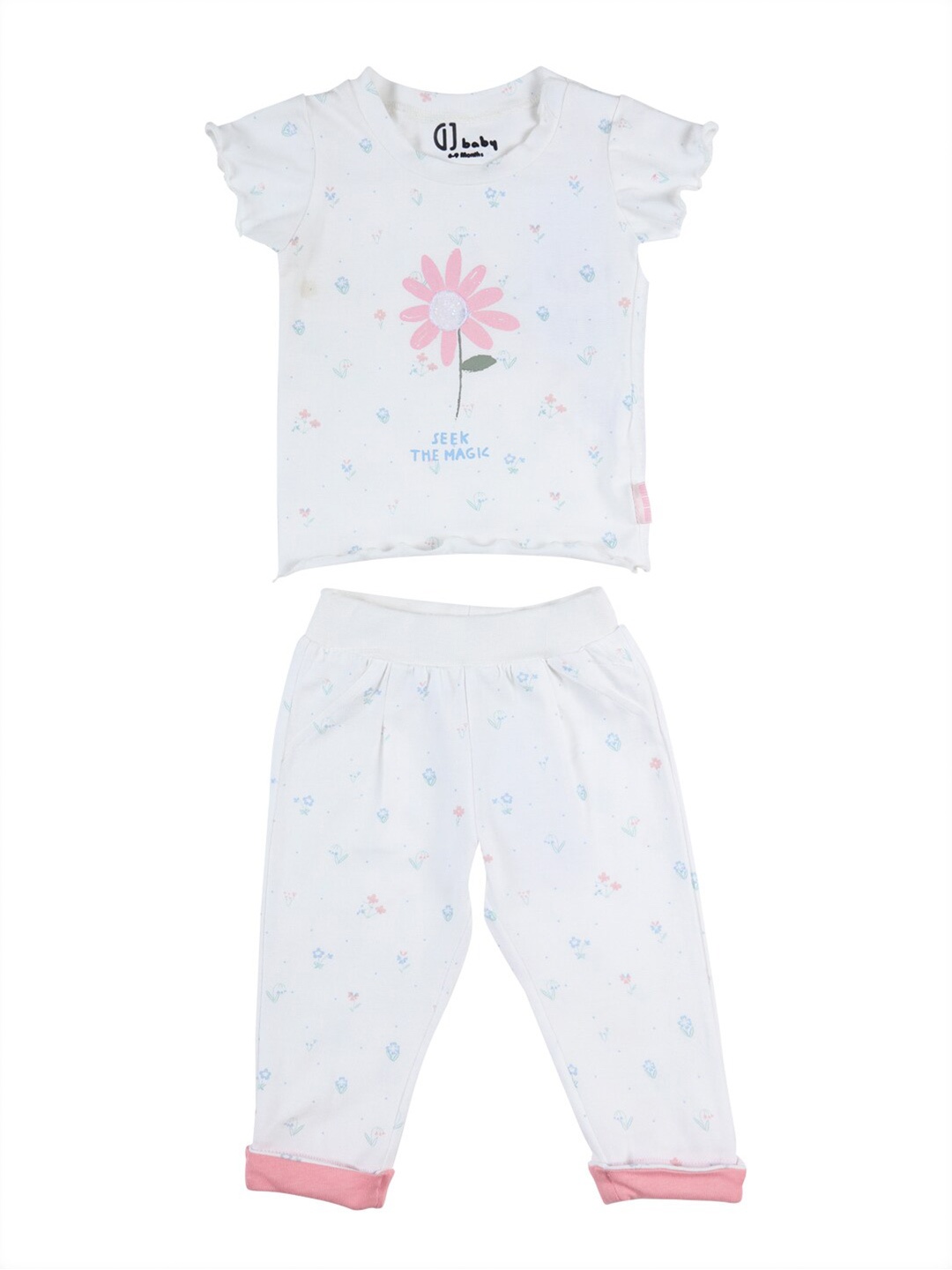

Gini and Jony Girls White & Pink Printed T-shirt with Pyjama