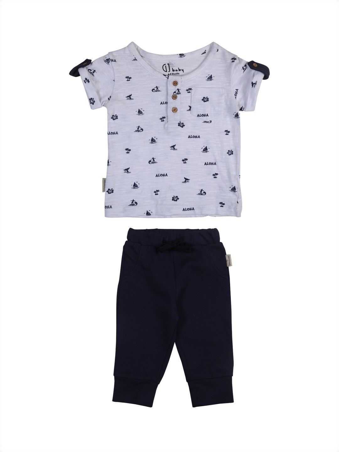 

Gini and Jony Boys Navy Blue & White Printed Top with Trouser