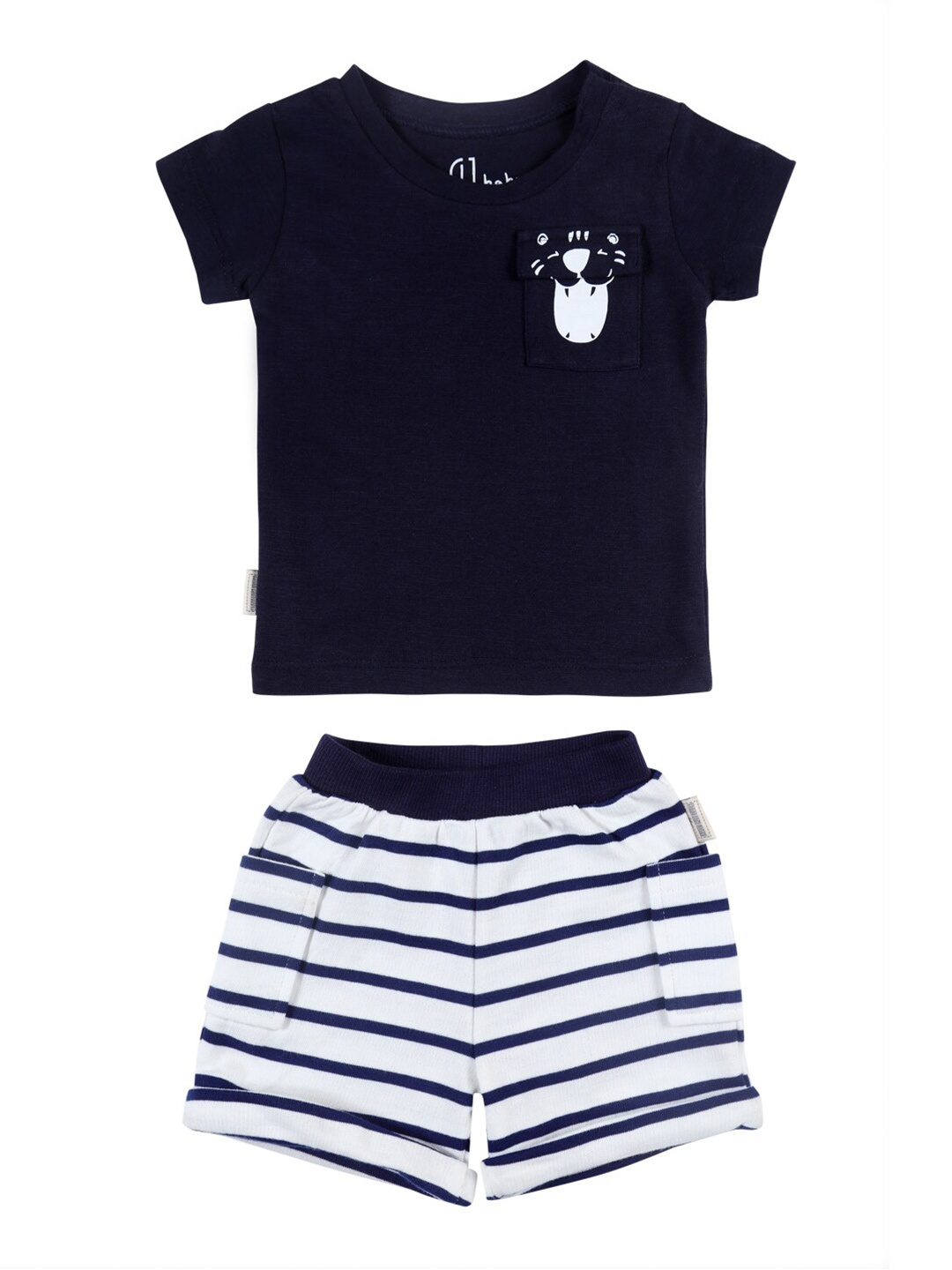 

Gini and Jony Boys Navy Blue & White Printed T-shirt with Short