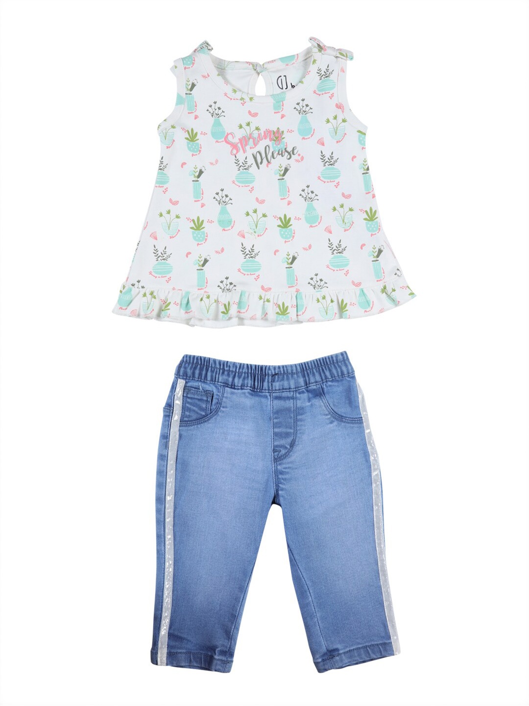 

Gini and Jony Girls White & Blue Printed T-shirt with Trouser