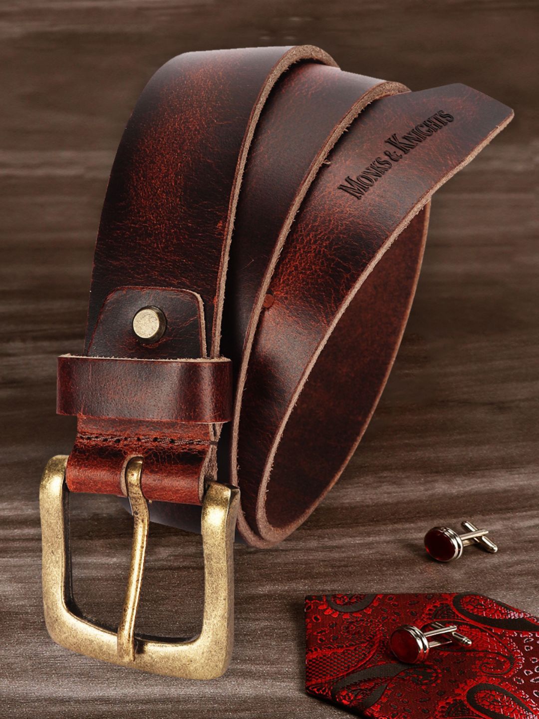 

MONKS & KNIGHTS Men Brown Leather Belt