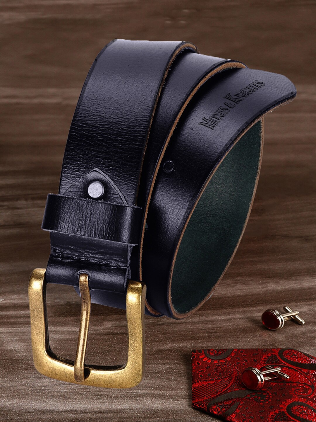 

MONKS & KNIGHTS Men Blue Leather Belt