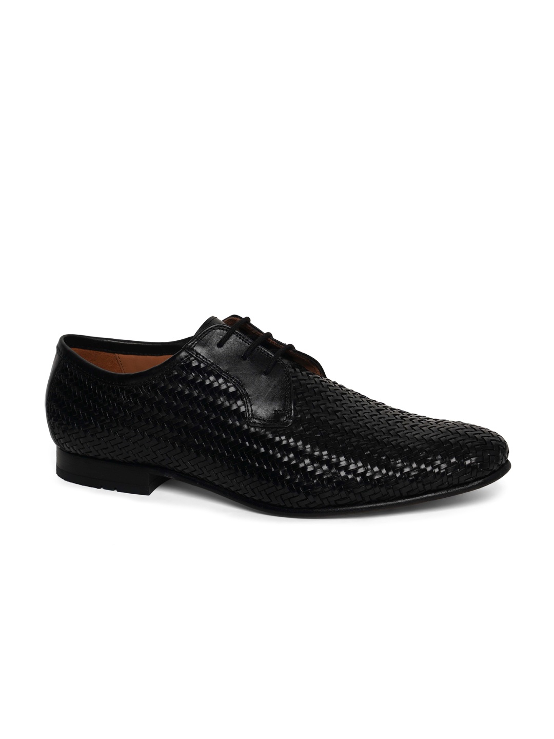

Ruosh Men Black Woven Design Leather Formal Shoes
