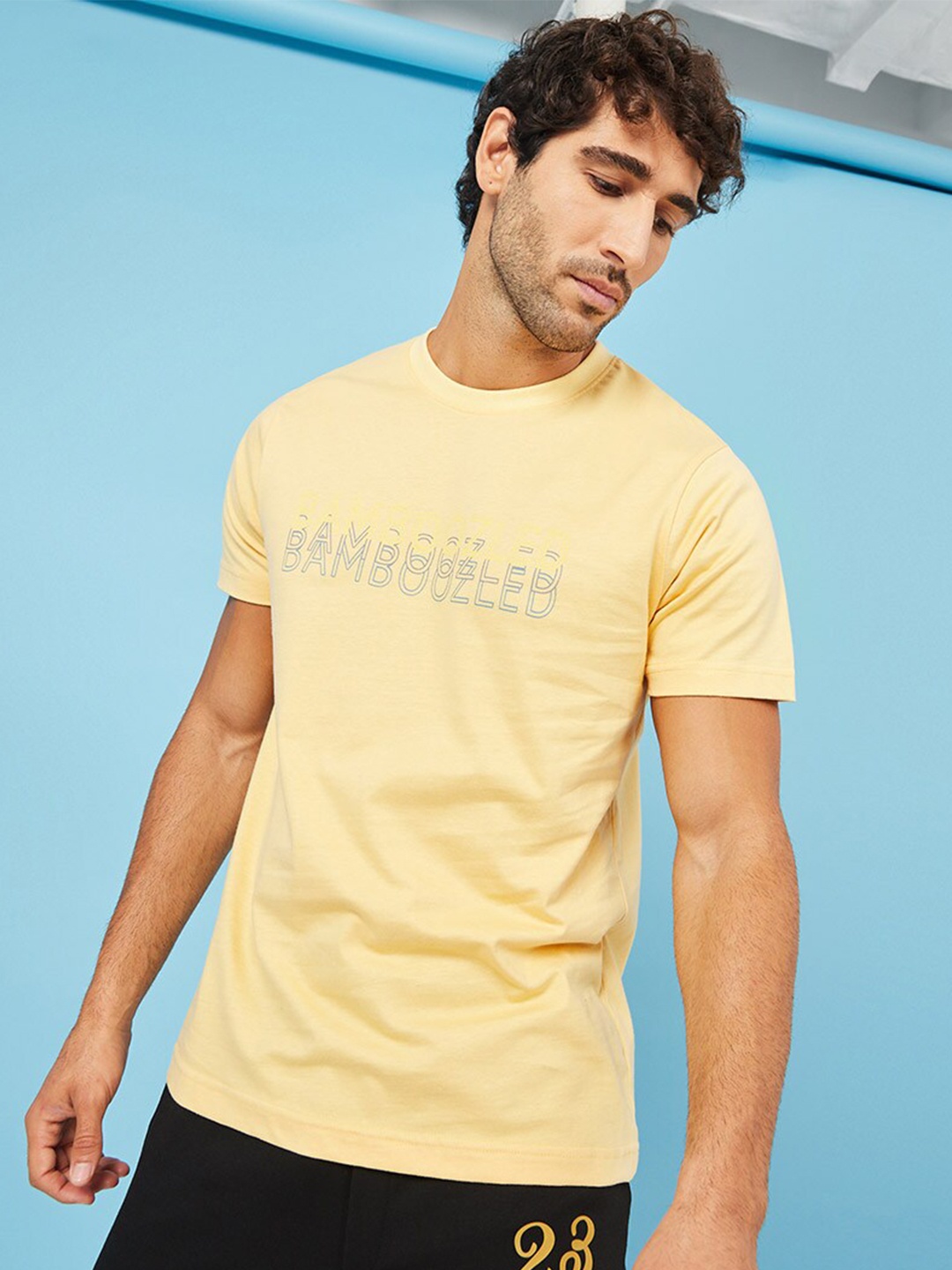 

Styli Men Bamboozled Slogan Print Cotton T-Shirt, Yellow
