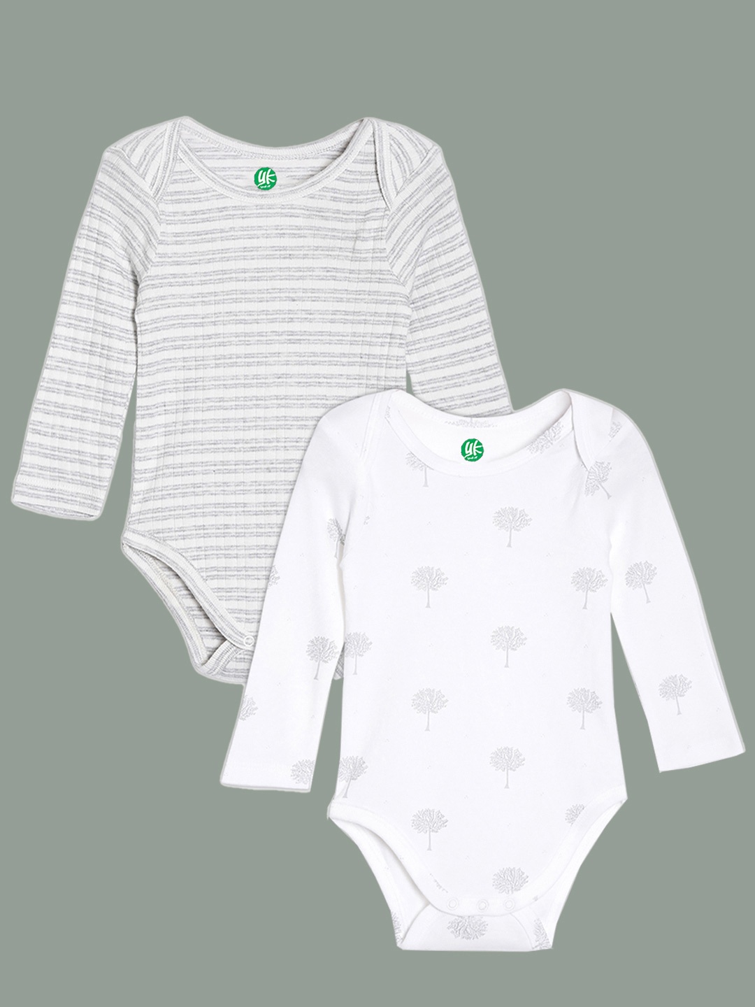 

YK Organic Boys Pack of 2 Grey & White Printed Organic Cotton Bodysuits
