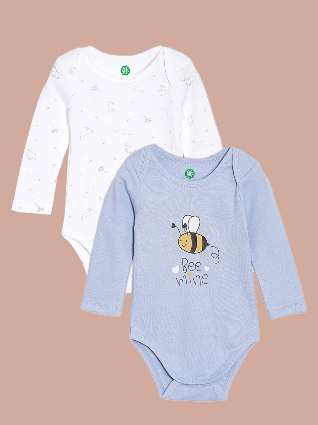 

YK Organic Boys Pack Of 2 Purple and White Honey Bee Printed Organic Cotton Rompers