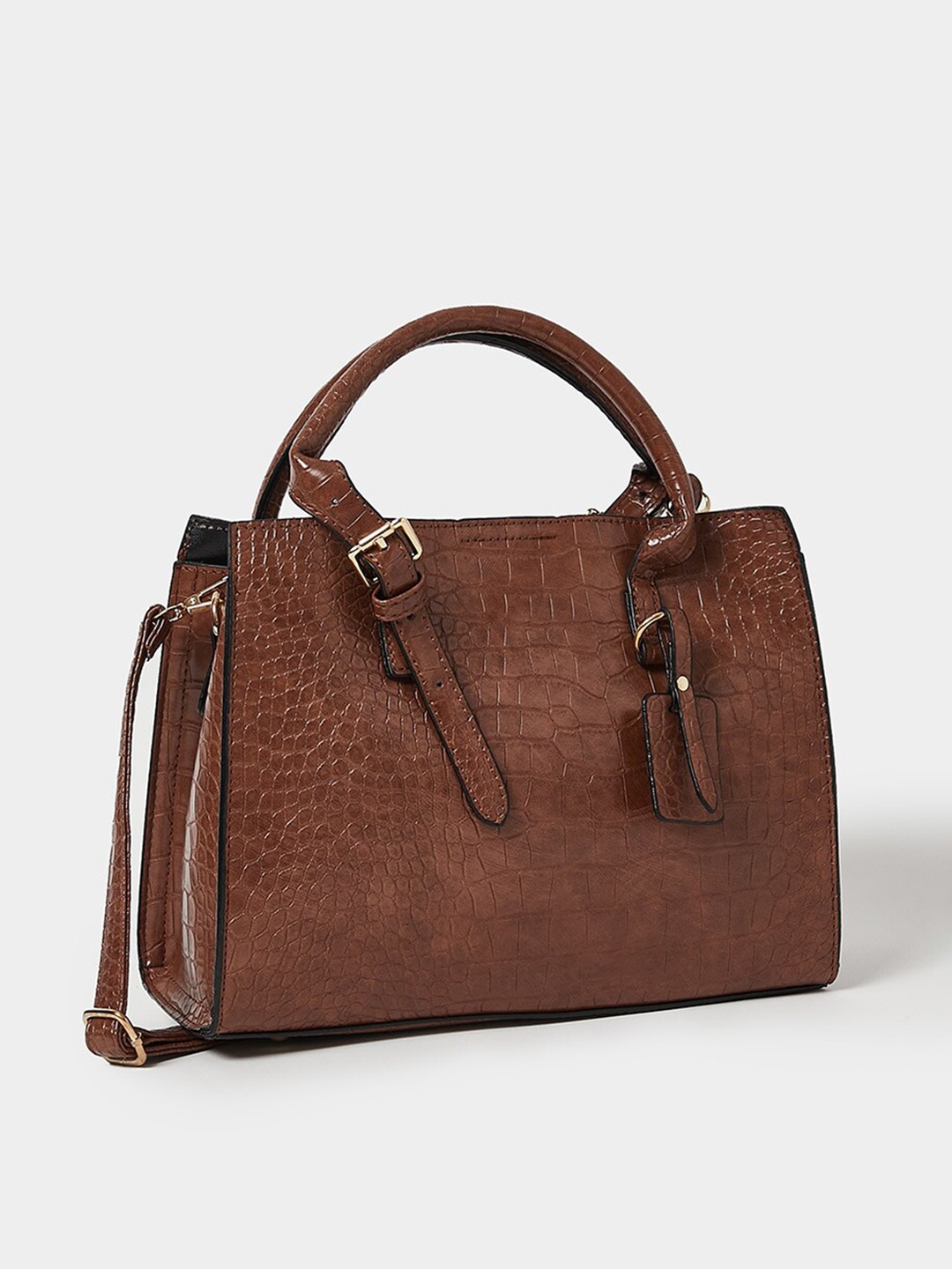

Styli Croc Skin Textured Structured Handheld Bag, Brown