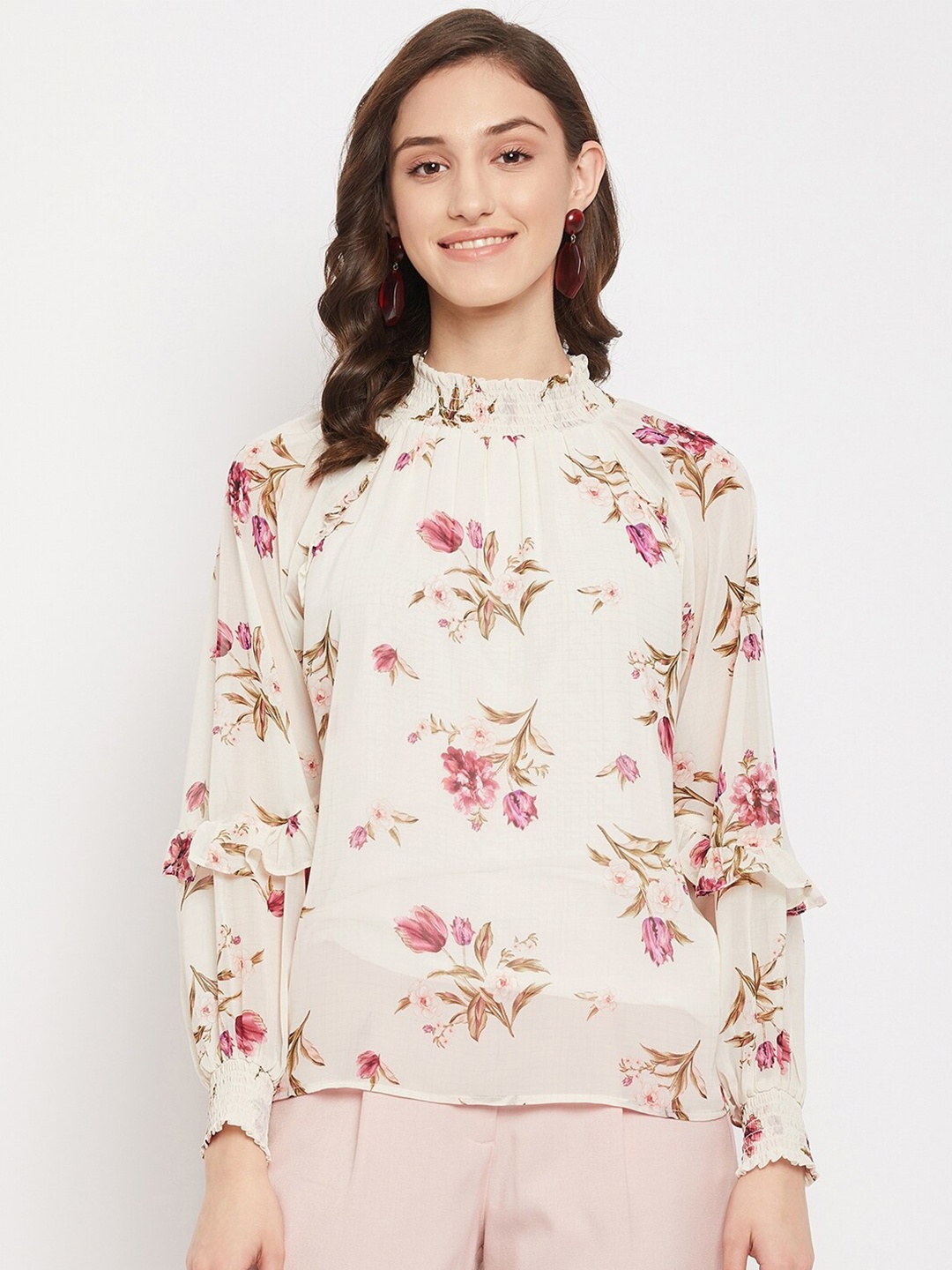 

Madame Off White Floral Printed Full Sleeves Top