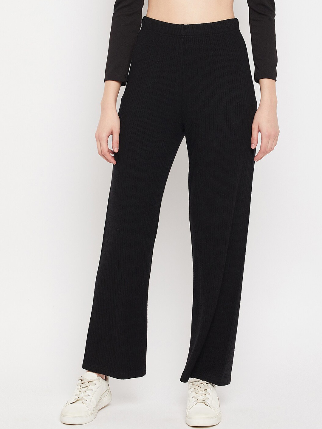 

Madame Women Black Solid Parallel Trouser