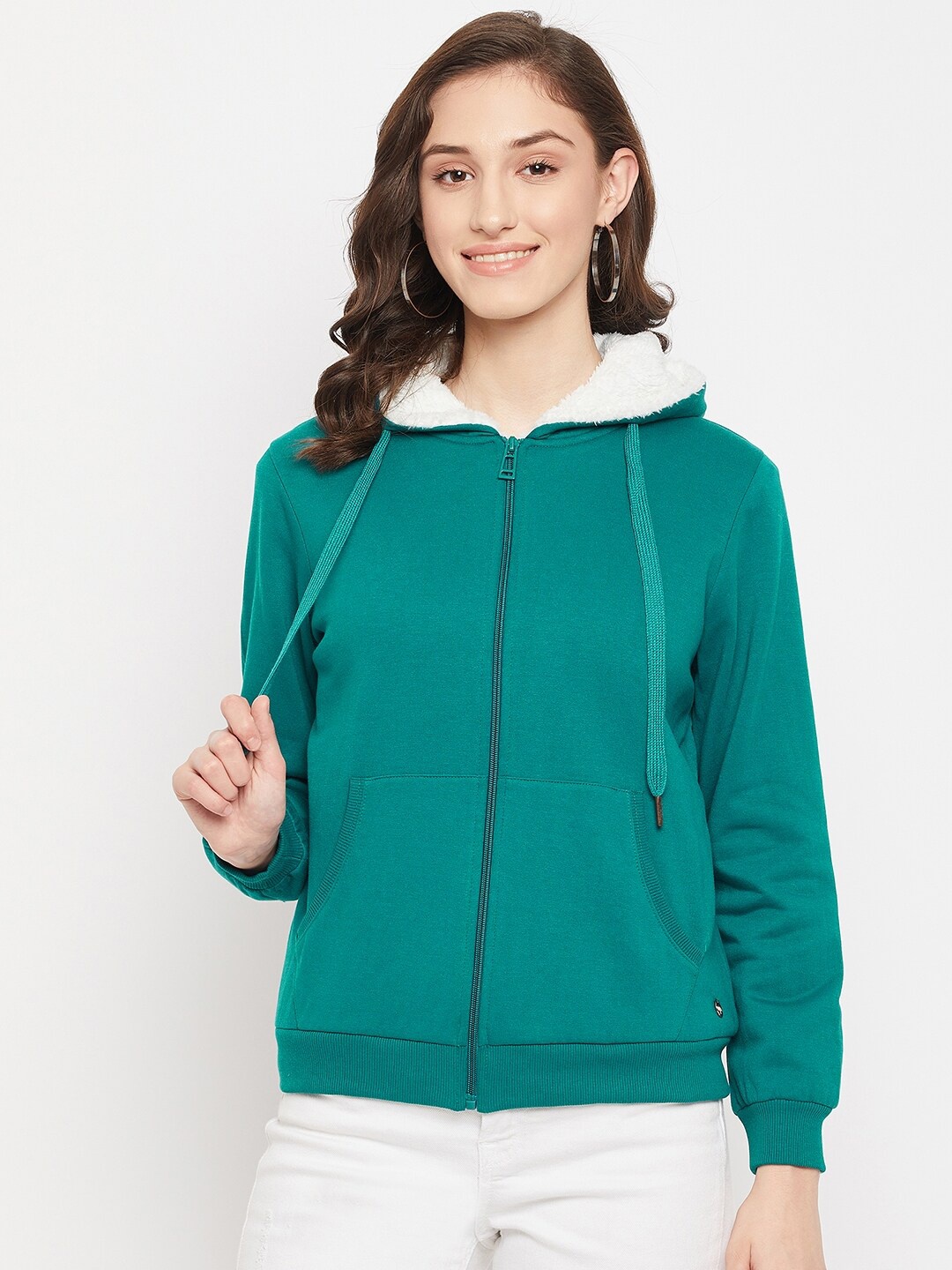

Madame Women Plus Size Green Solid Hooded Sweatshirt