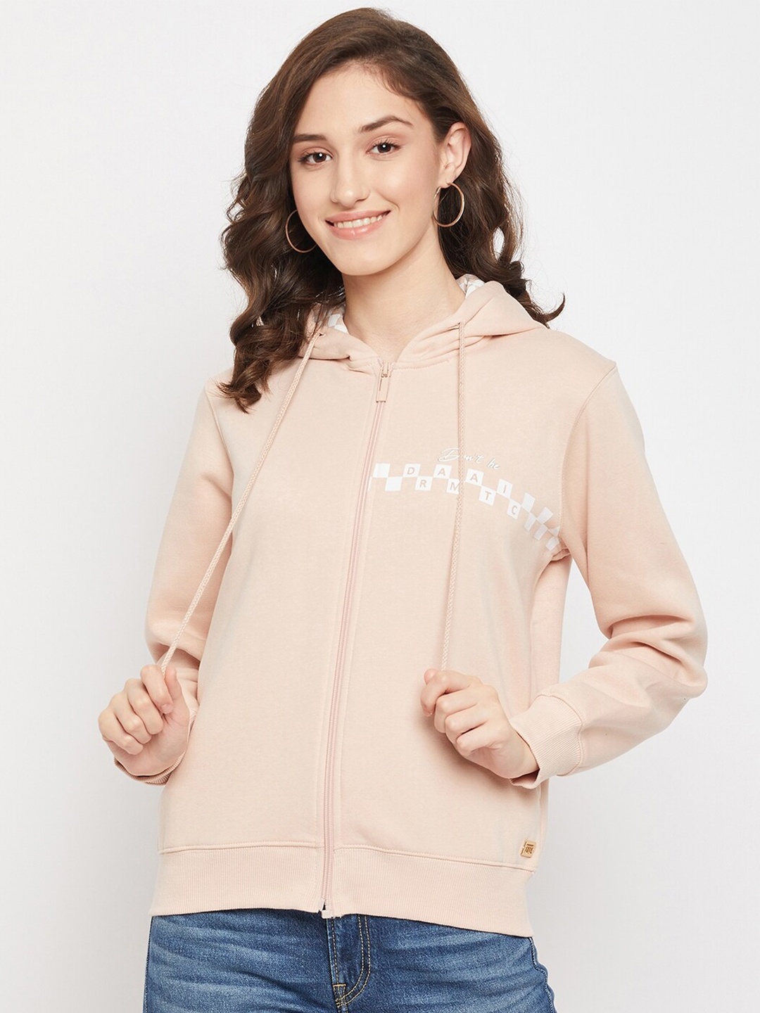 

Madame Women Plus Size Peach-Coloured Solid Hooded Sweatshirt