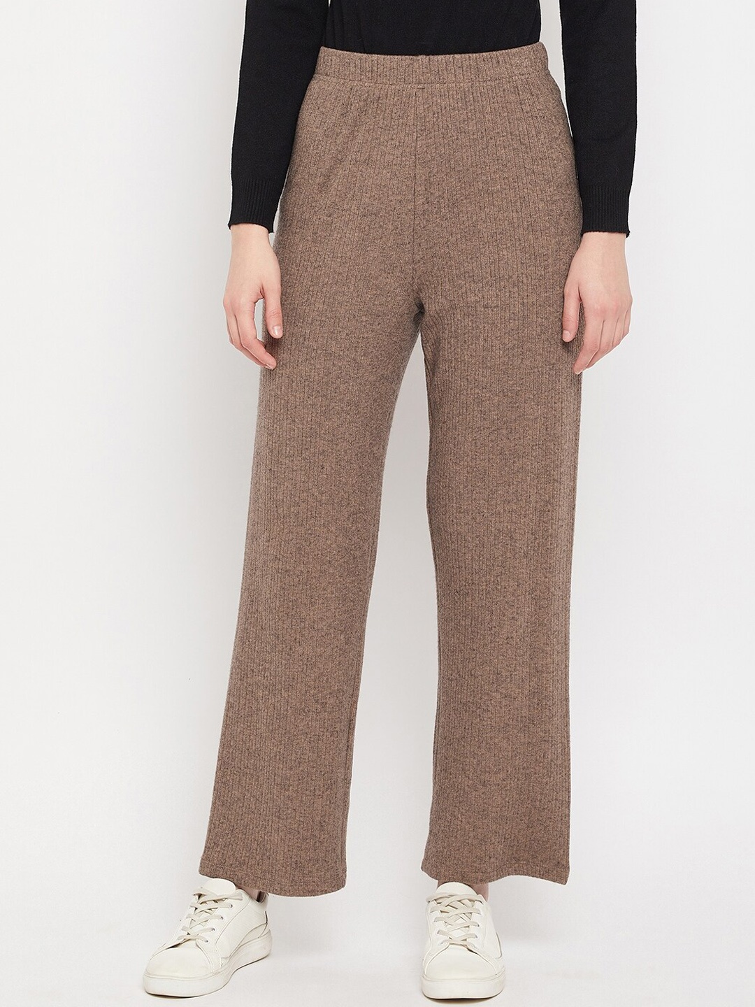 

Madame Women Brown Solid Parallel Trouser