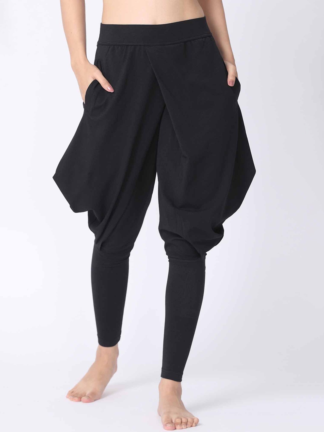 

Proyog Women Black Solid Cotton Yoga Dhoti Pants