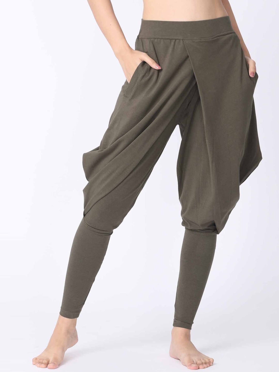 

Proyog Women Olive Green Solid Yoga Cotton Dhoti Pants