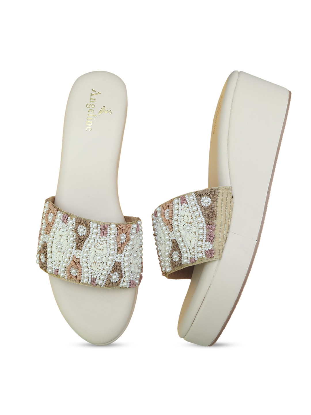 

Angeline Beige Embellished PU Flatform Heels