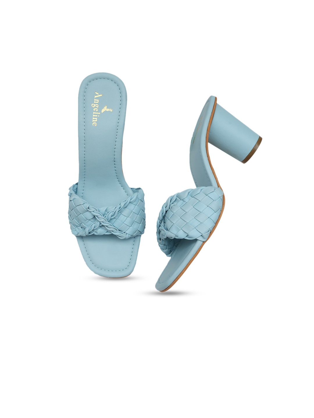 

Angeline Blue PU Block Pumps with Bows