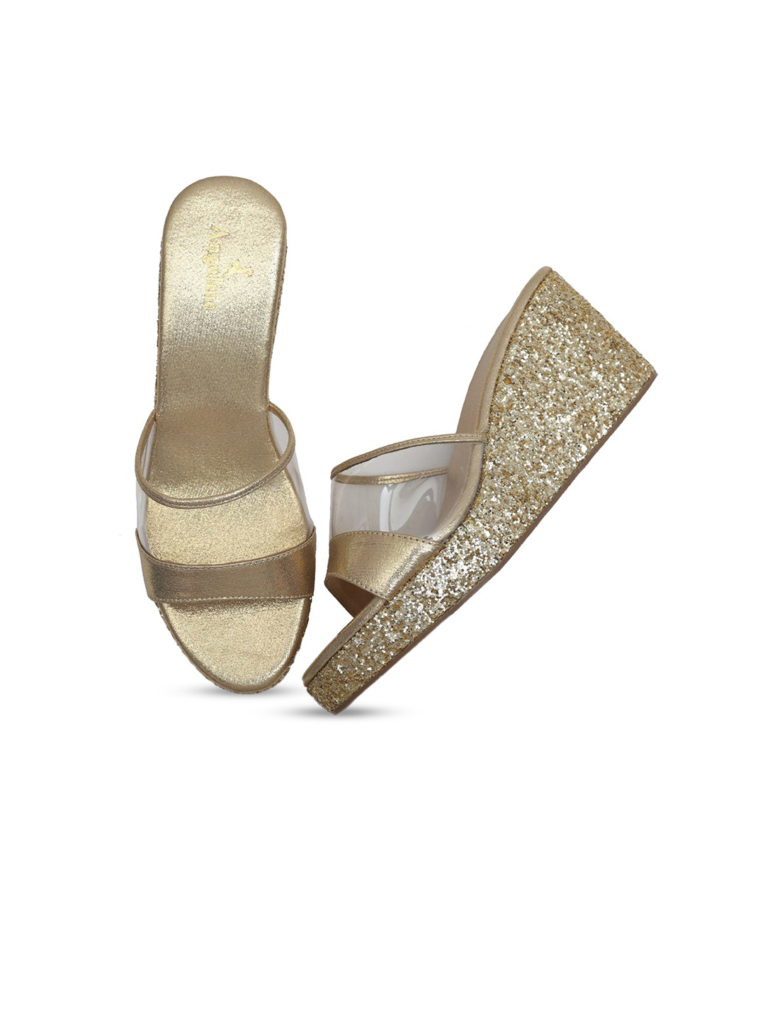 

Angeline Gold-Toned & Transparent PU Party Wedge Heels