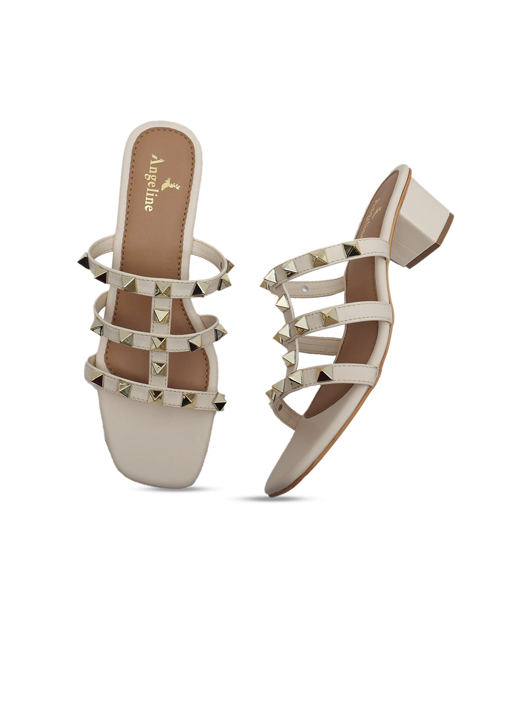 

Angeline Beige Embellished PU Block Heels