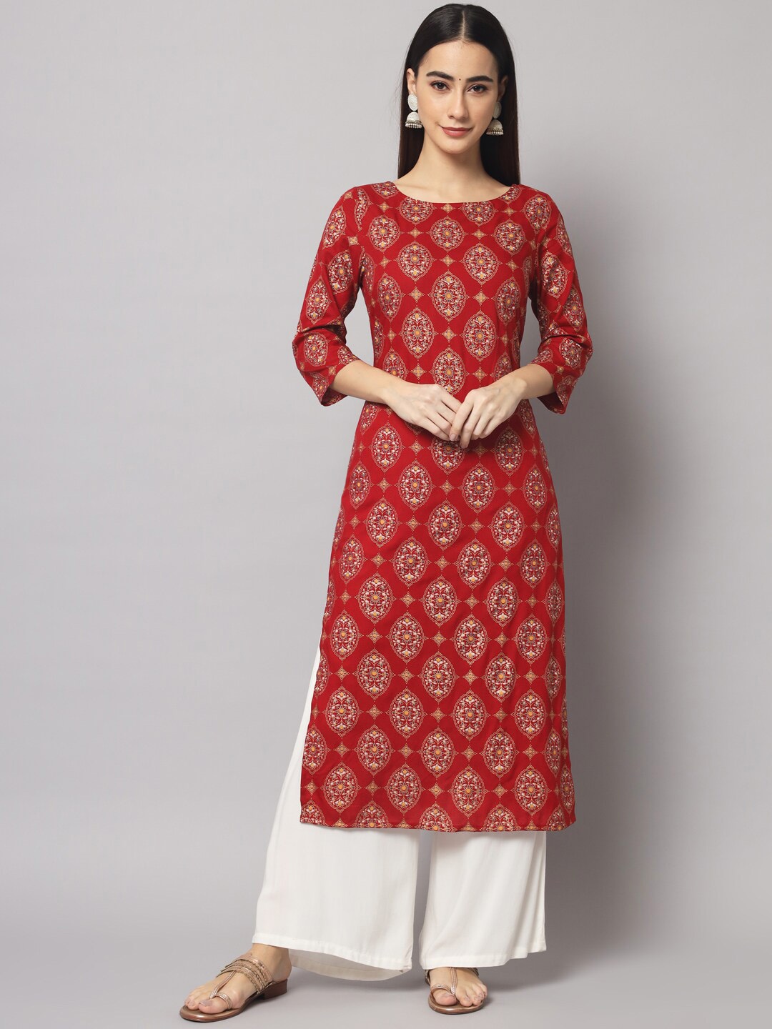 

Sutidora Boat Neck Ethnic Motifs Printed Regular Kurta, Maroon