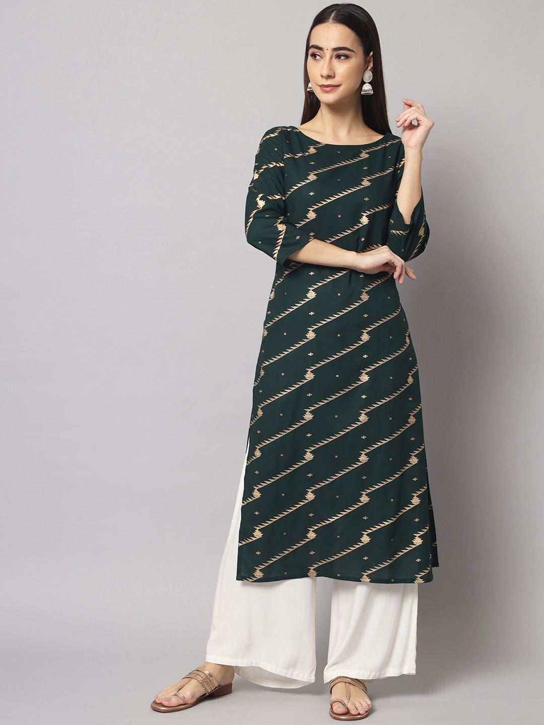 

Sutidora Geometric Printed Straight A-Line Regular Kurta, Green