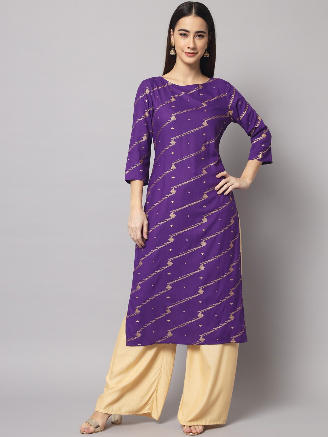 

Sutidora Geometric Printed Boat Neck Kurta, Purple