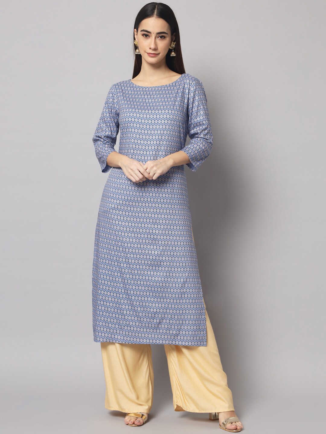 

Sutidora Geometric Printed Boat Neck Kurta, Turquoise blue