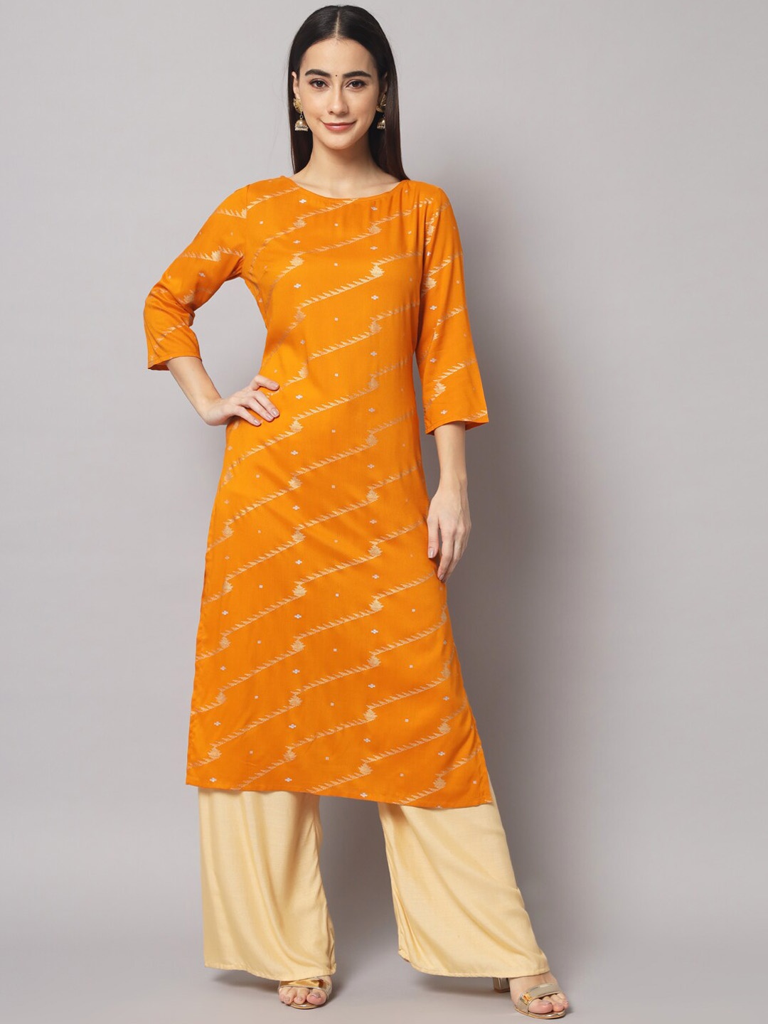 

Sutidora Geometric Printed Boat Neck Kurta, Yellow