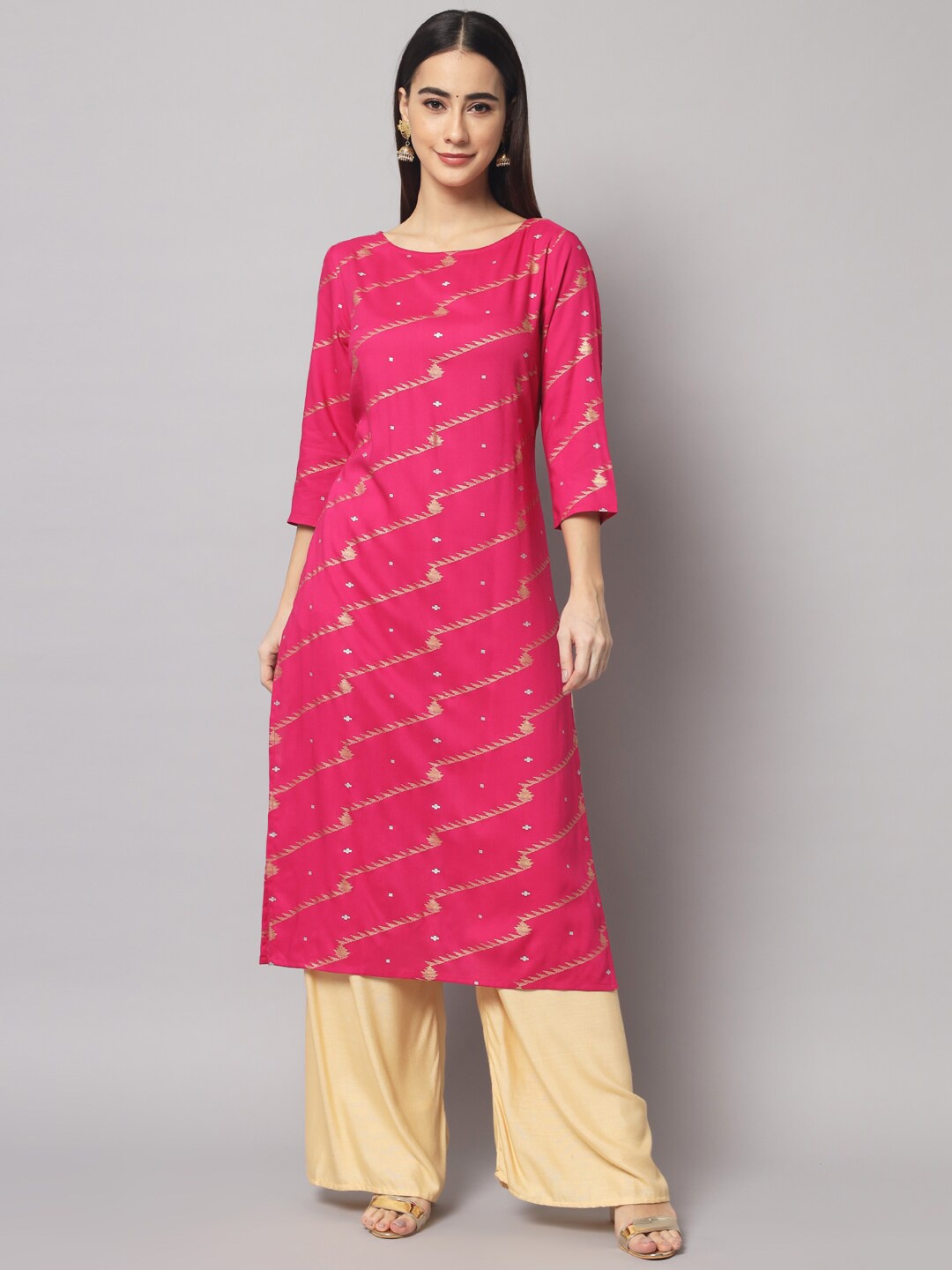 

Sutidora Geometric Printed A-Line Regular Straight Kurta, Pink