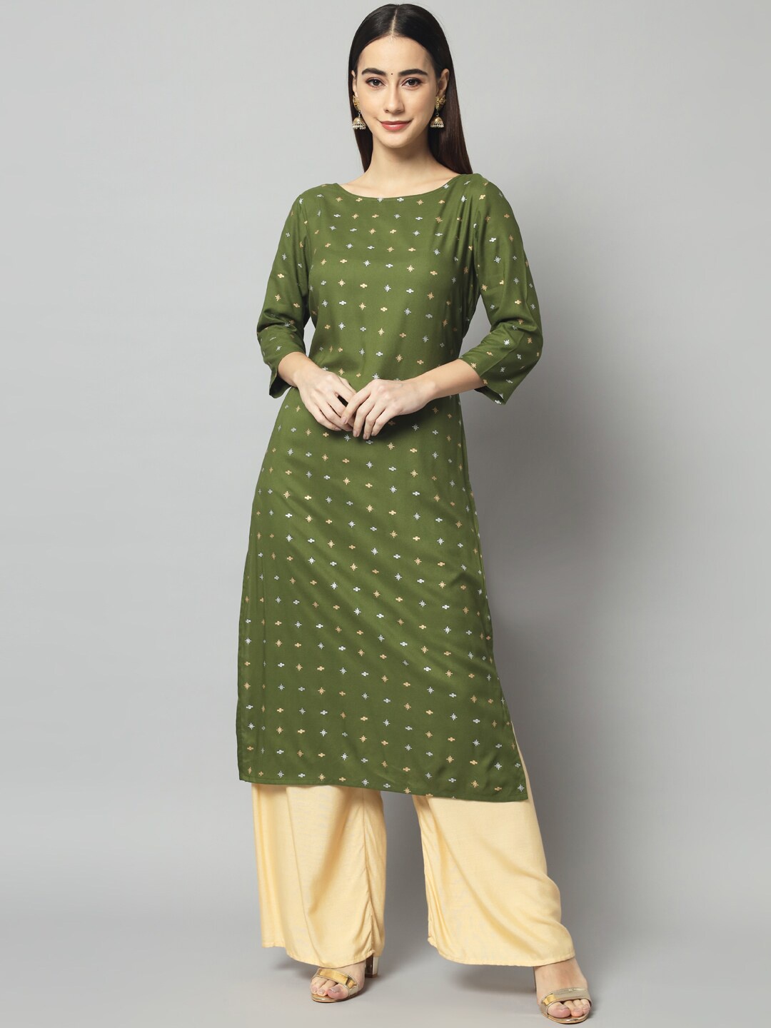 

Sutidora Women Green Printed Thread Work Kurta