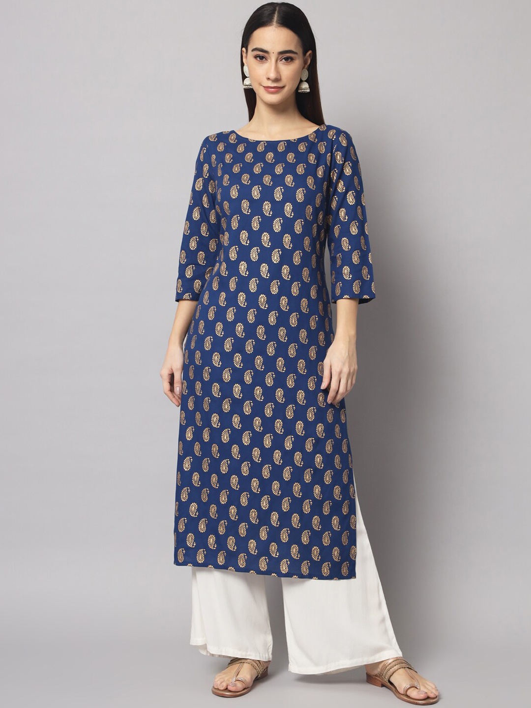 

Sutidora Women Blue Ethnic Motifs Printed Cold-Shoulder Sleeves Thread Work Kurta