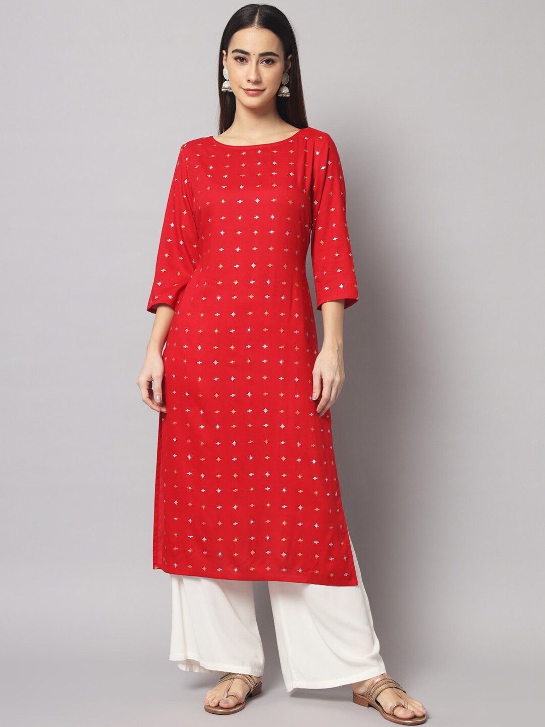 

Sutidora Women Red Geometric Printed Thread Work Kurta